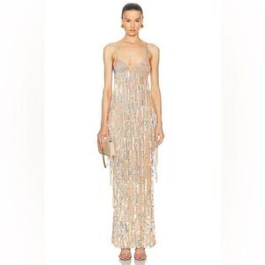 Retrofete Mevia Sequin Fringe Crochet Maxi Dress Optic White XS/S
